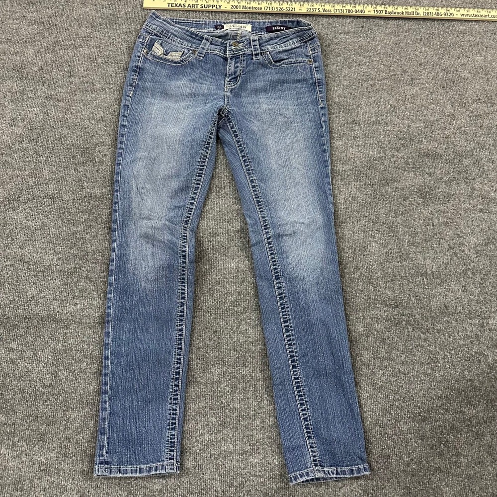 Vigold Jeans Womens Size 9/10 Blue Skinny Low Rise Embroidered Pocket Denim